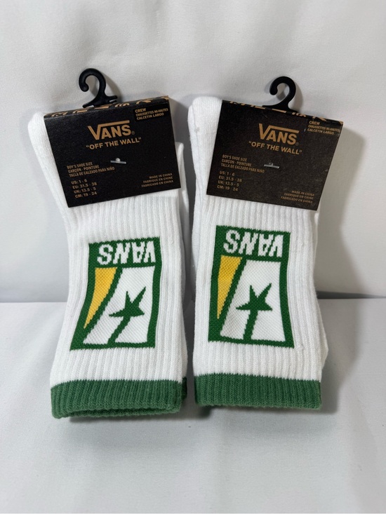 Vans Other - Vans White Crew Athletic Socks with Green and Yellow Logo - Pair